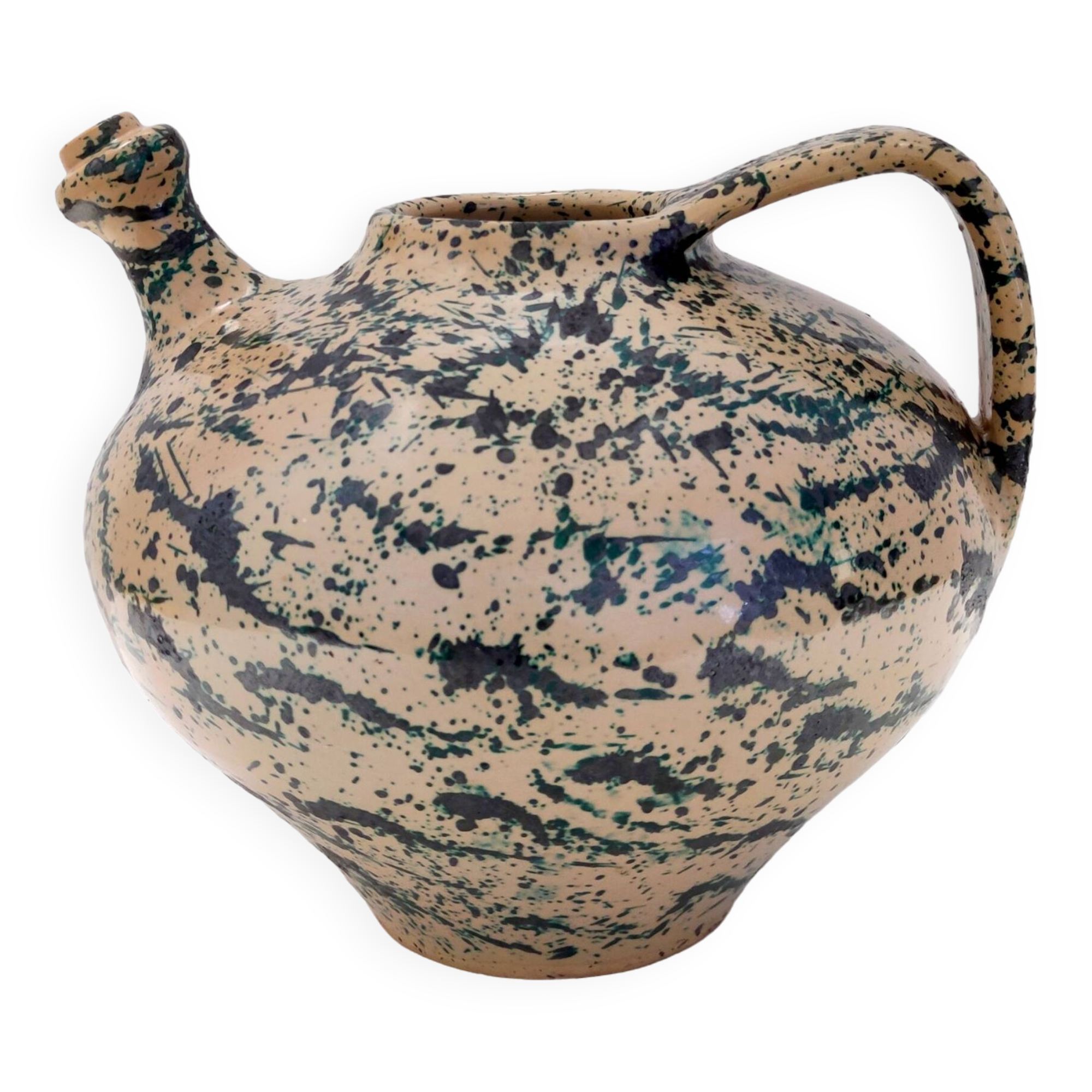 Vintage Brown and Green Lacquered and Handpainted Terracotta Vase, Deruta, Italy