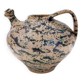 Vase vintage en terre cuite laquée marron et verte et peint à la main, Deruta, Italie