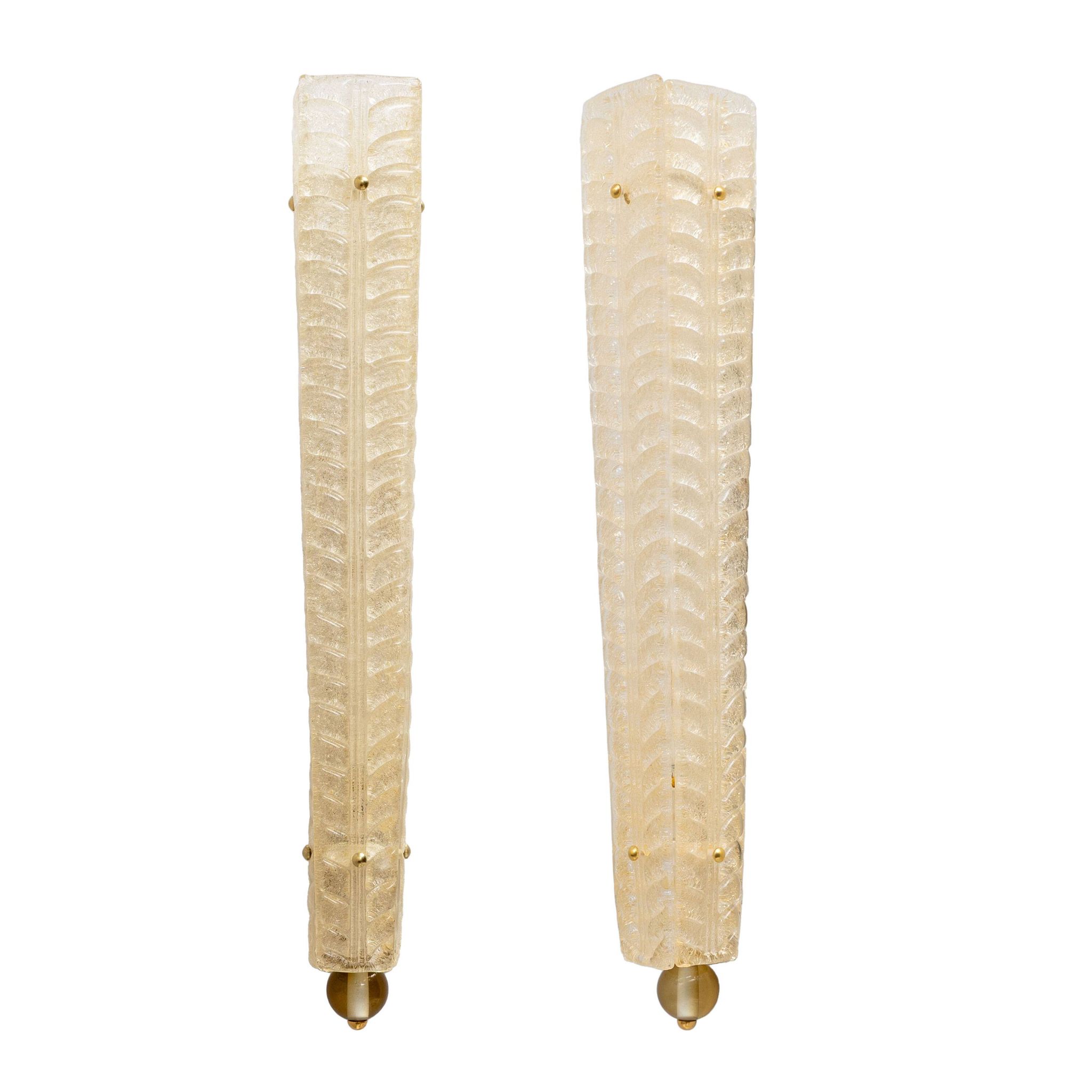 Pair of Art Deco Style Brass and Murano Glass Gold Graniglia Sconces