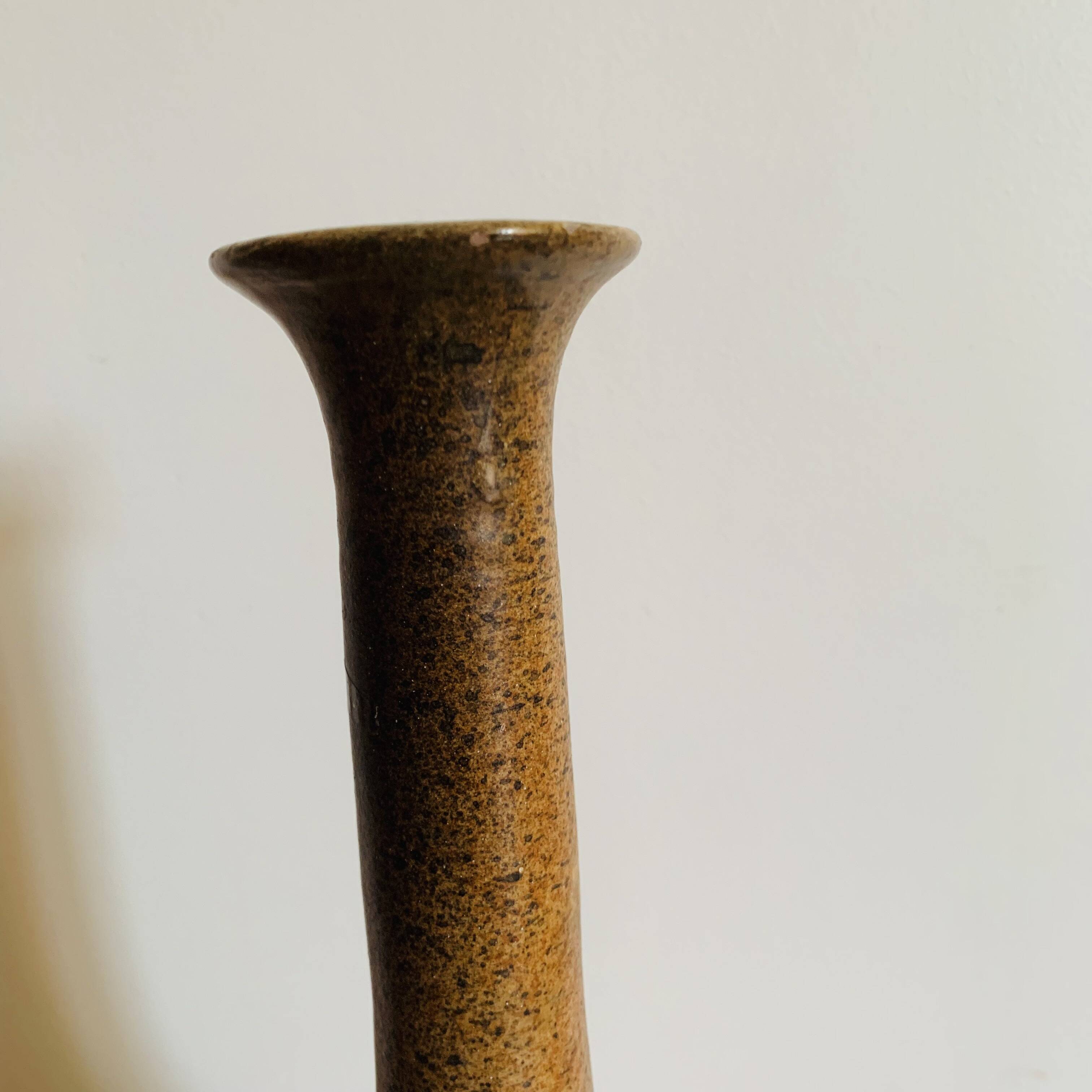 Vintage speckled brown stoneware soliflore vase – 1960s/70s