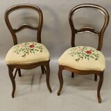 Pair of Louis Philippe chairs with petit point tapestry