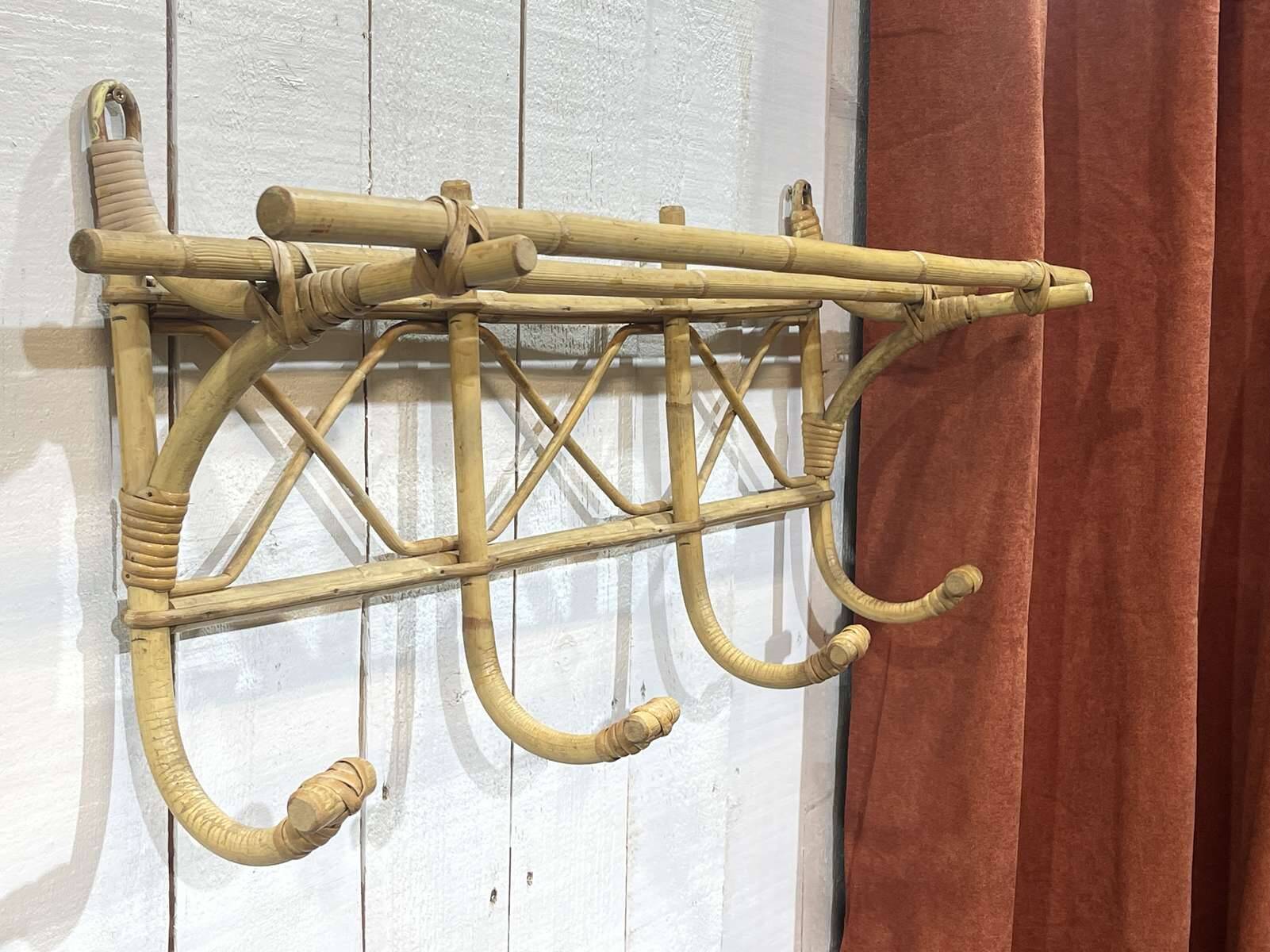 1960s rattan wall coat rack
