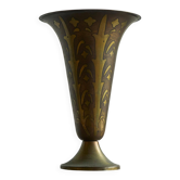 Art Deco fluted vase in patinated metal and brass from the 1930s.