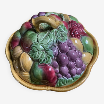 Coupe ou compotier barbotine décor fruits