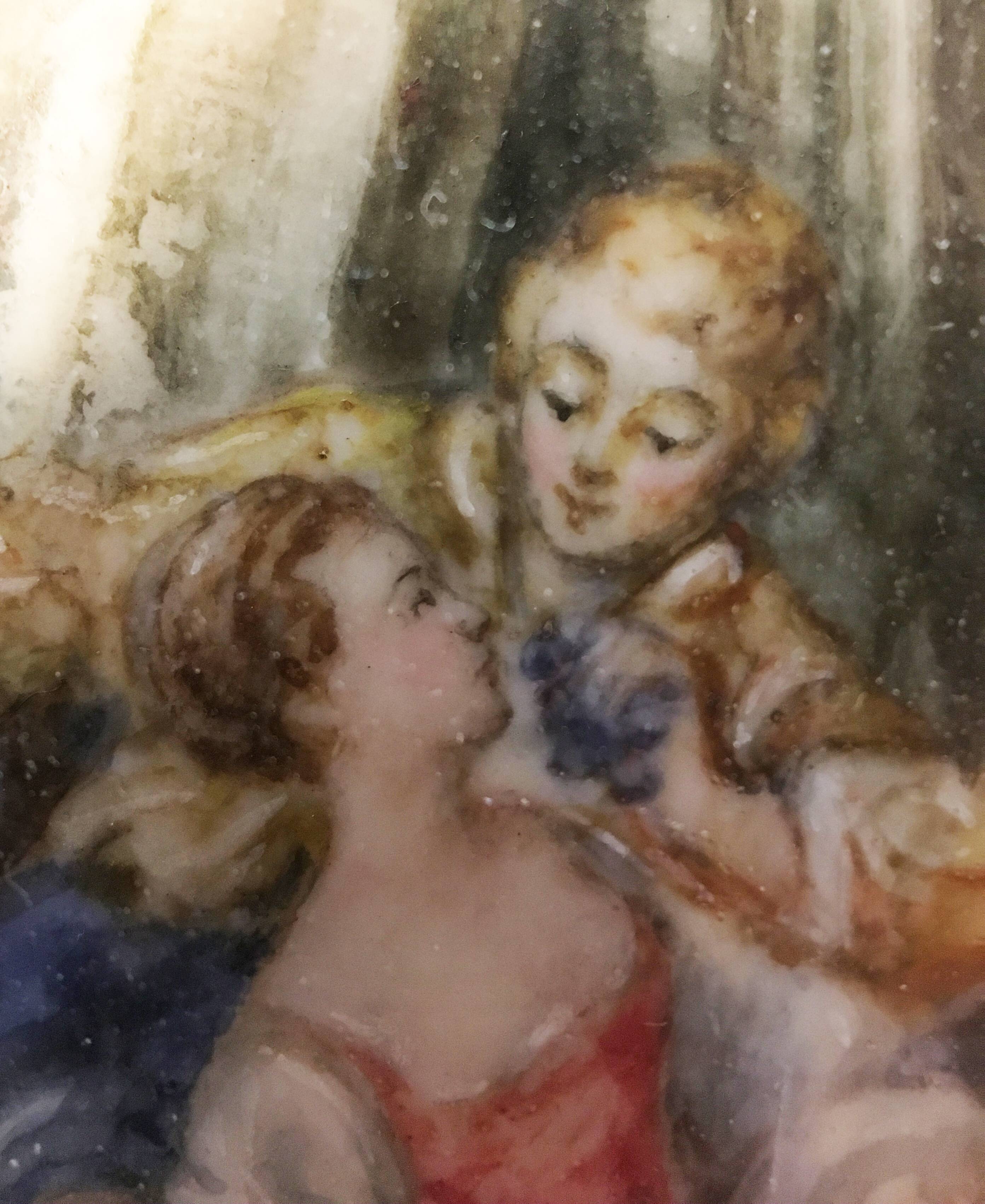 Old Miniature Painting "The Singer" romantic scene + frame