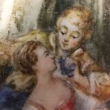 Old Miniature Painting "The Singer" romantic scene + frame