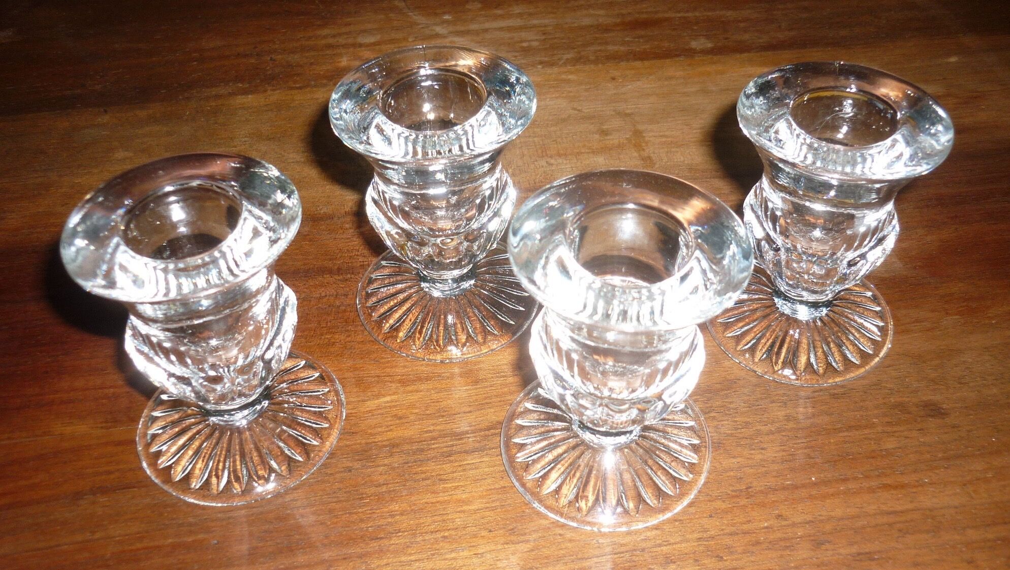 4 molded glass candle holders