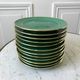dessert service 12 dessert plates and a green and golden Art Deco cake dish 40s