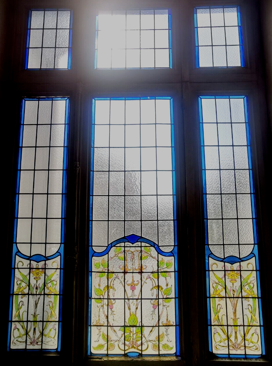 Art Deco stained glass transom window, circa 1900, 20th century