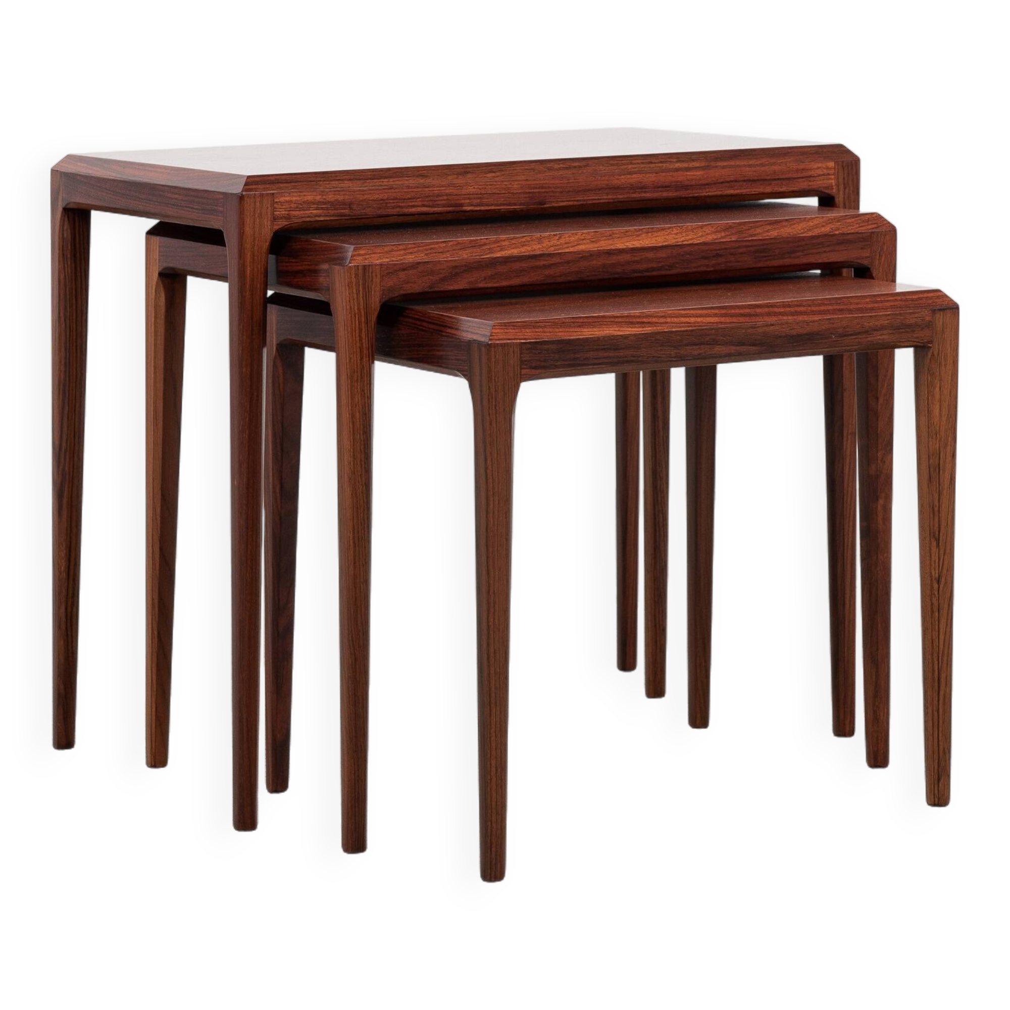 Midcentury Danish nest of 3 side tables in teak by Johannes Andersen for Silkeborg 1960s