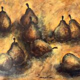 Still life with pears, watercolour on paper signed Françoise Persillon.