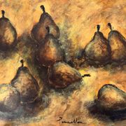 Still life with pears, watercolour on paper signed Françoise Persillon.