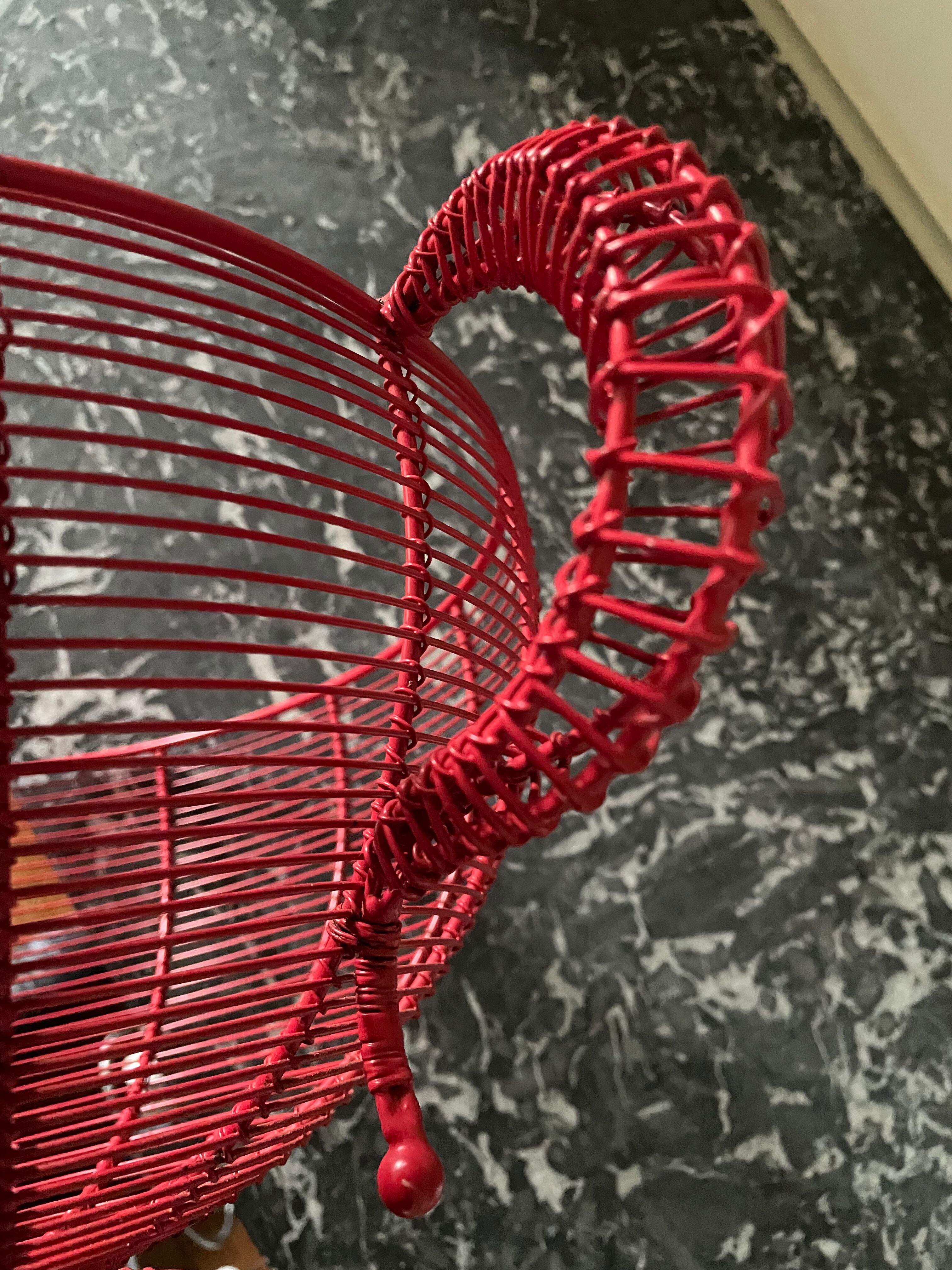 Red wired metal fruit basket