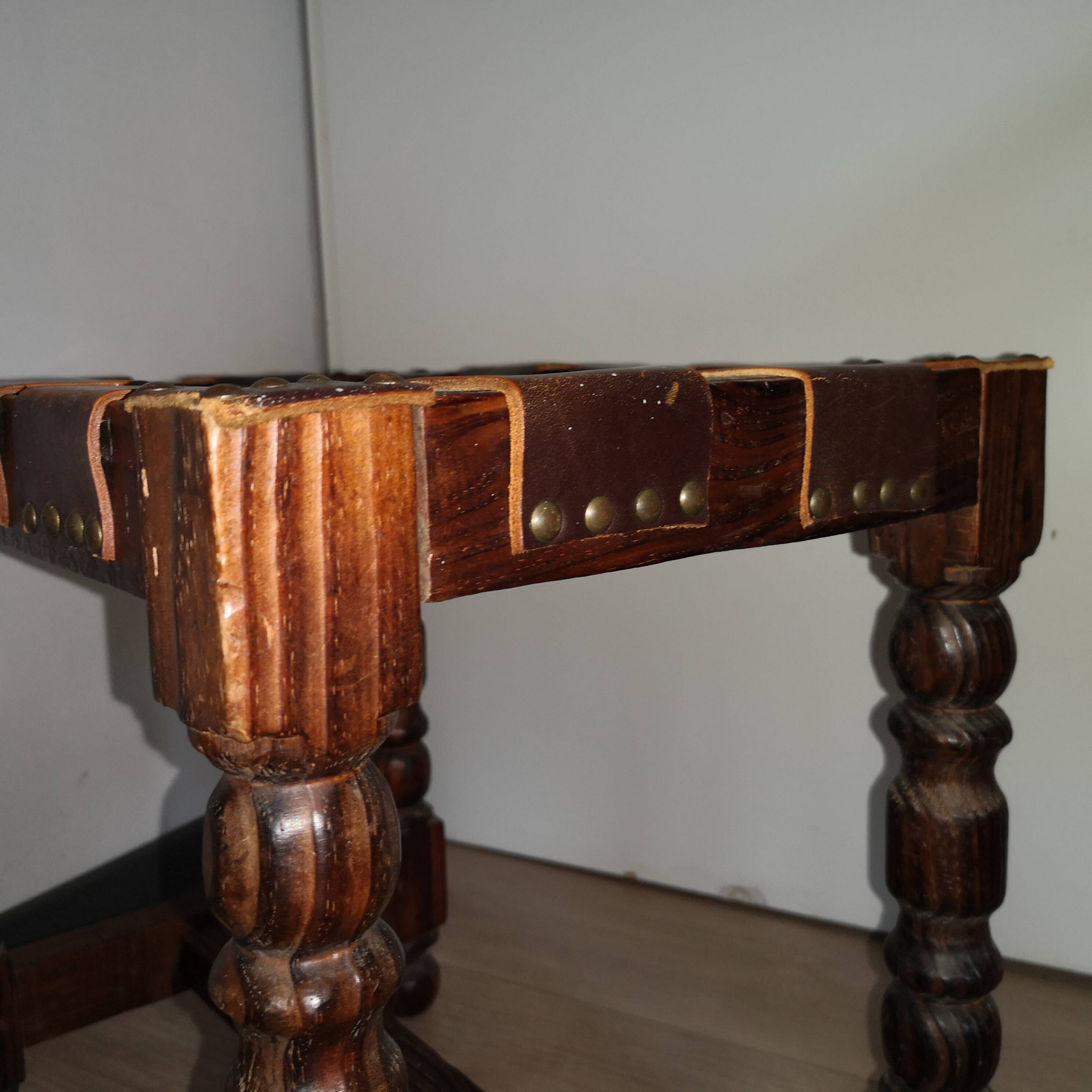 brutalist Spanish vintage leather stool 1960s