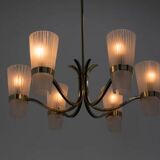 Lustre en laiton et verre de style Lyfa, Danemark, années 1970