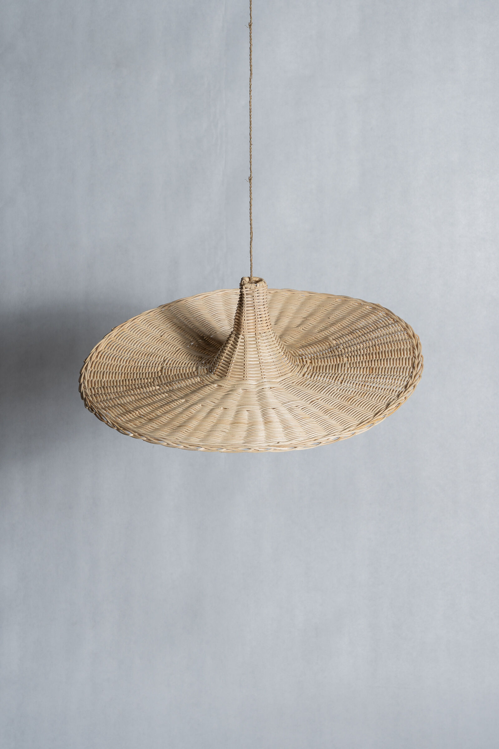 Large suspension, rattan luminaire in hat shape D:80cm