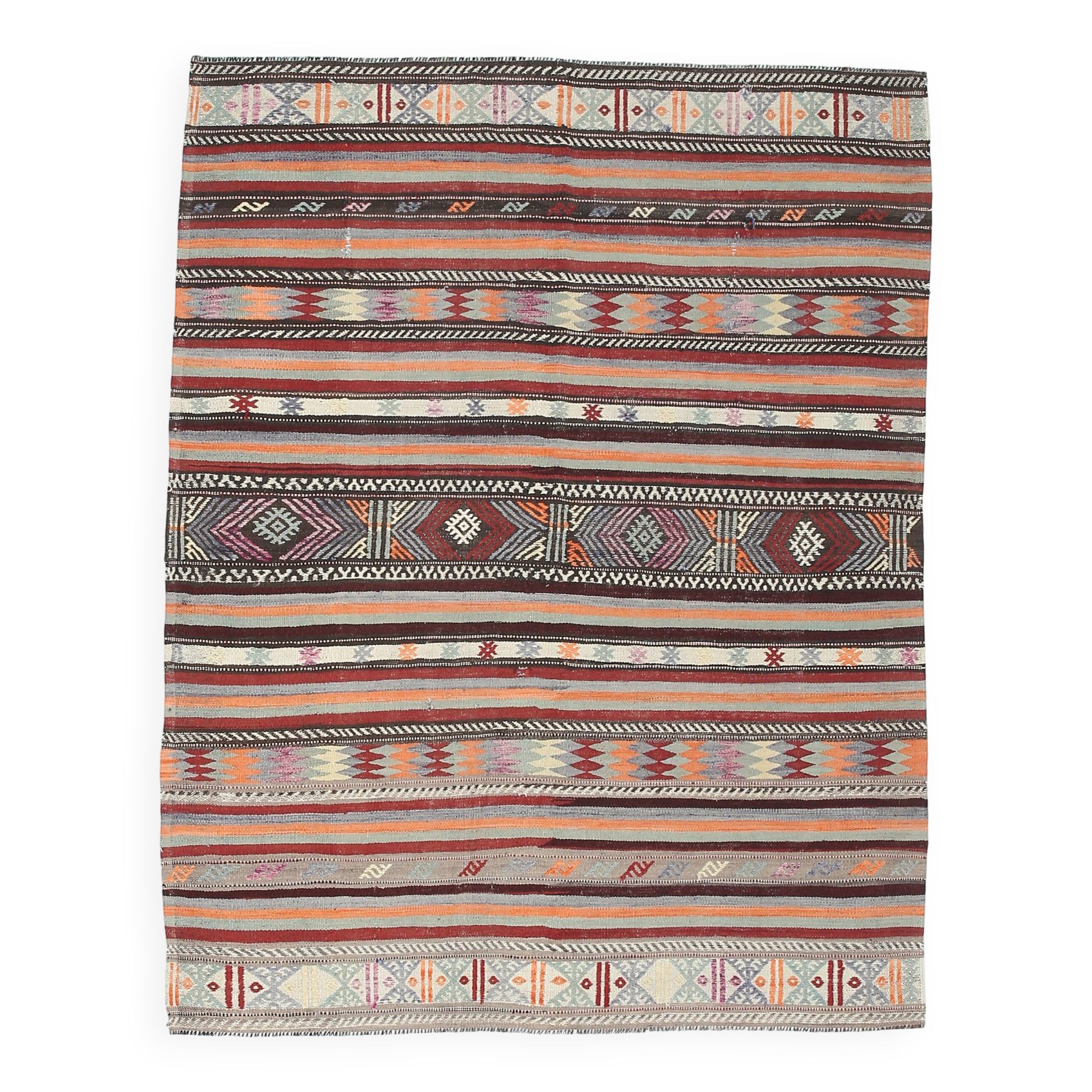 Muticolor Turkish Vintage Kilim Rug, 161x206Cm