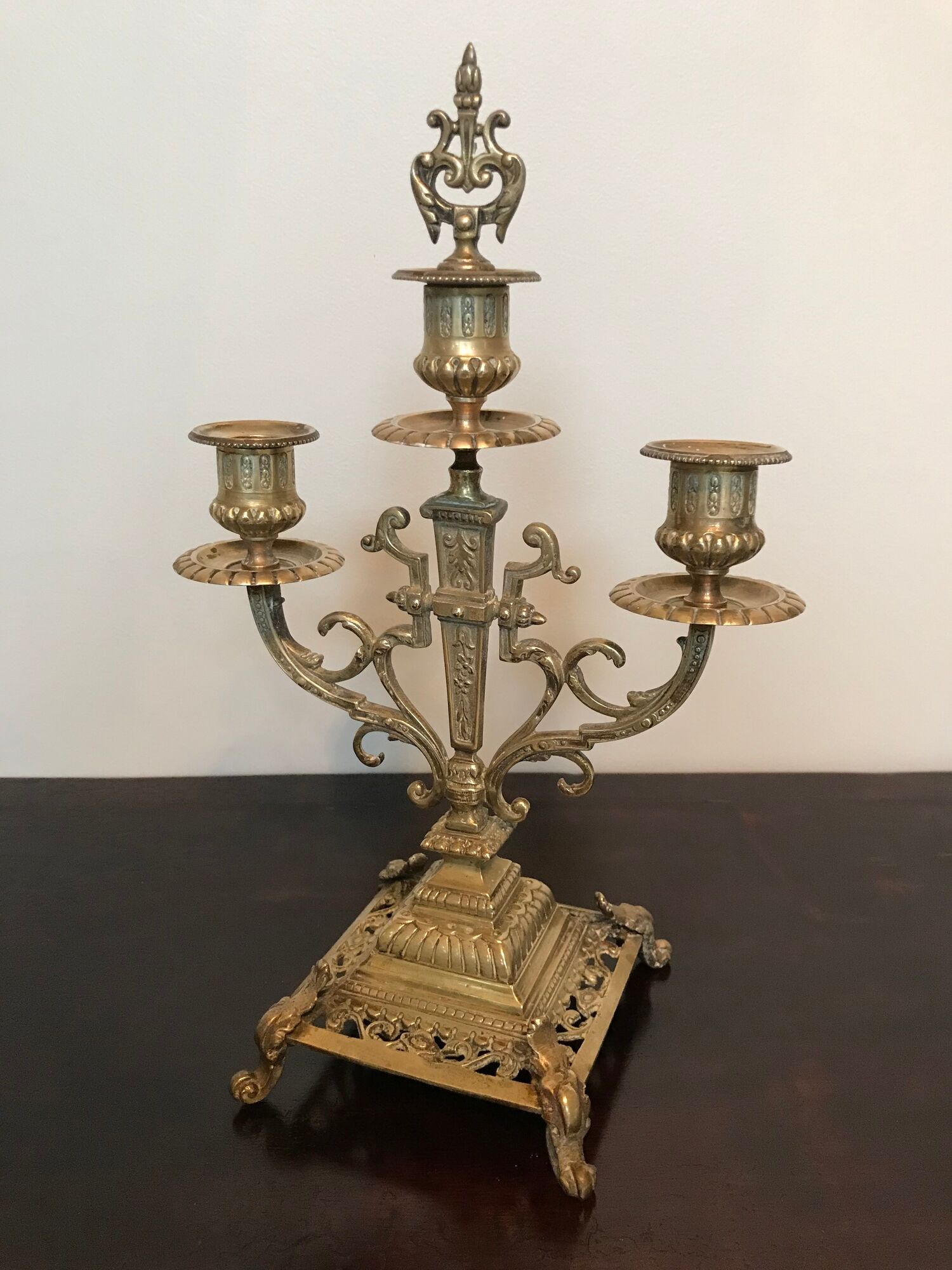 Pair of candelabras or 3-branched chandeliers in gilded bronze late 19th