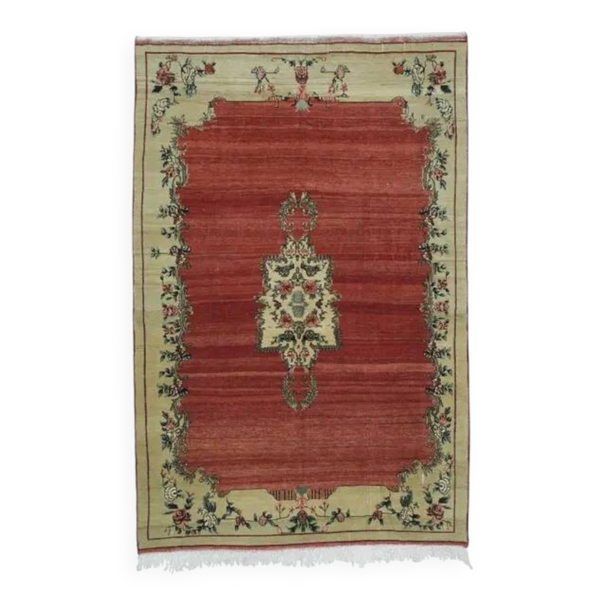 1970s Vintage Turkish Handmade Wool & Cotton Red Area Rug 239x363