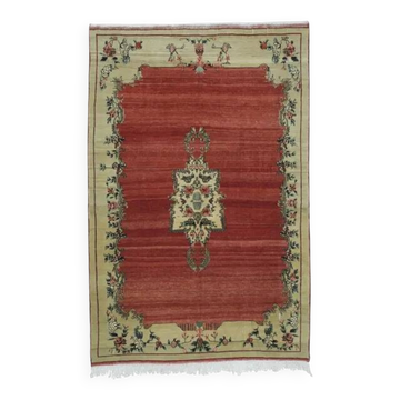 1970s Vintage Turkish Handmade Wool & Cotton Red Area Rug 239x363