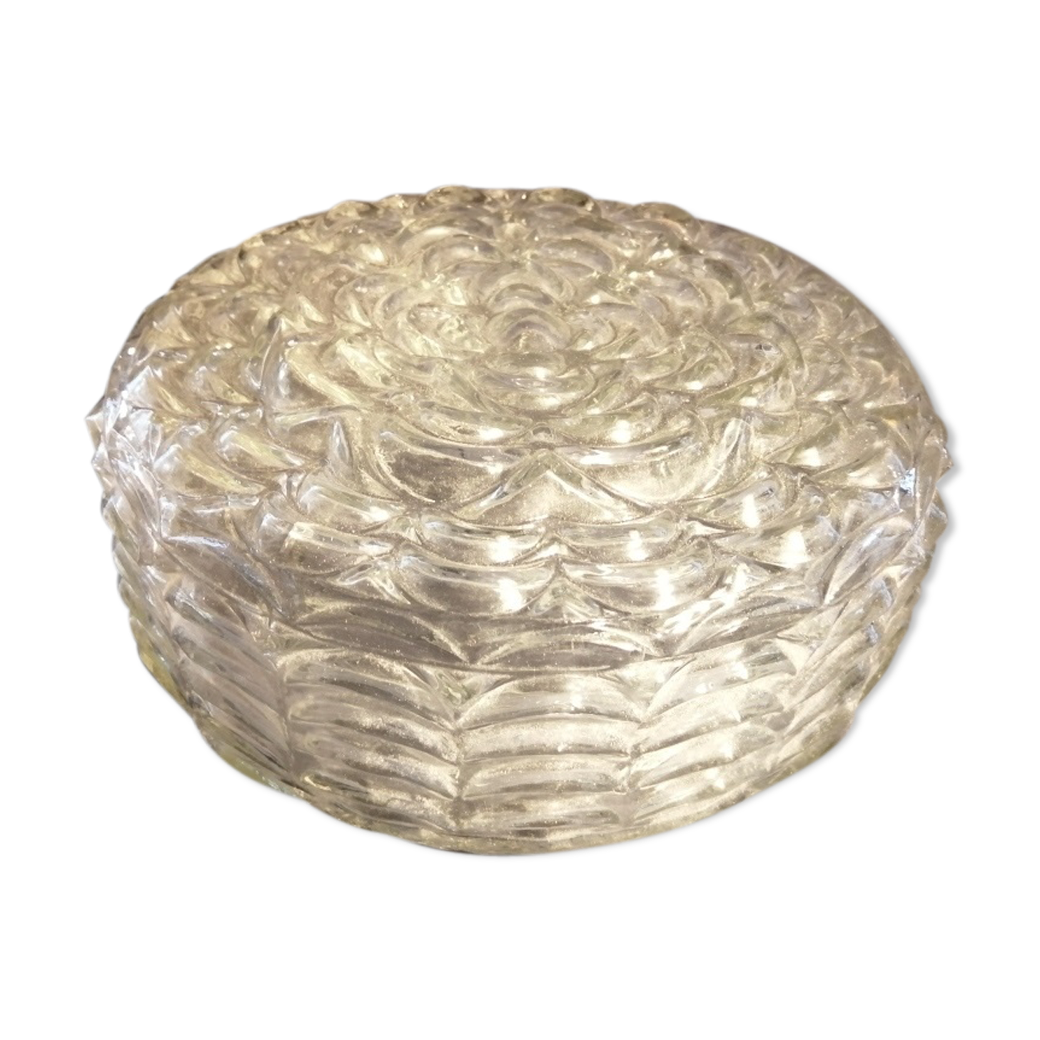 Plafonnier en verre moulé années 50 26 cm