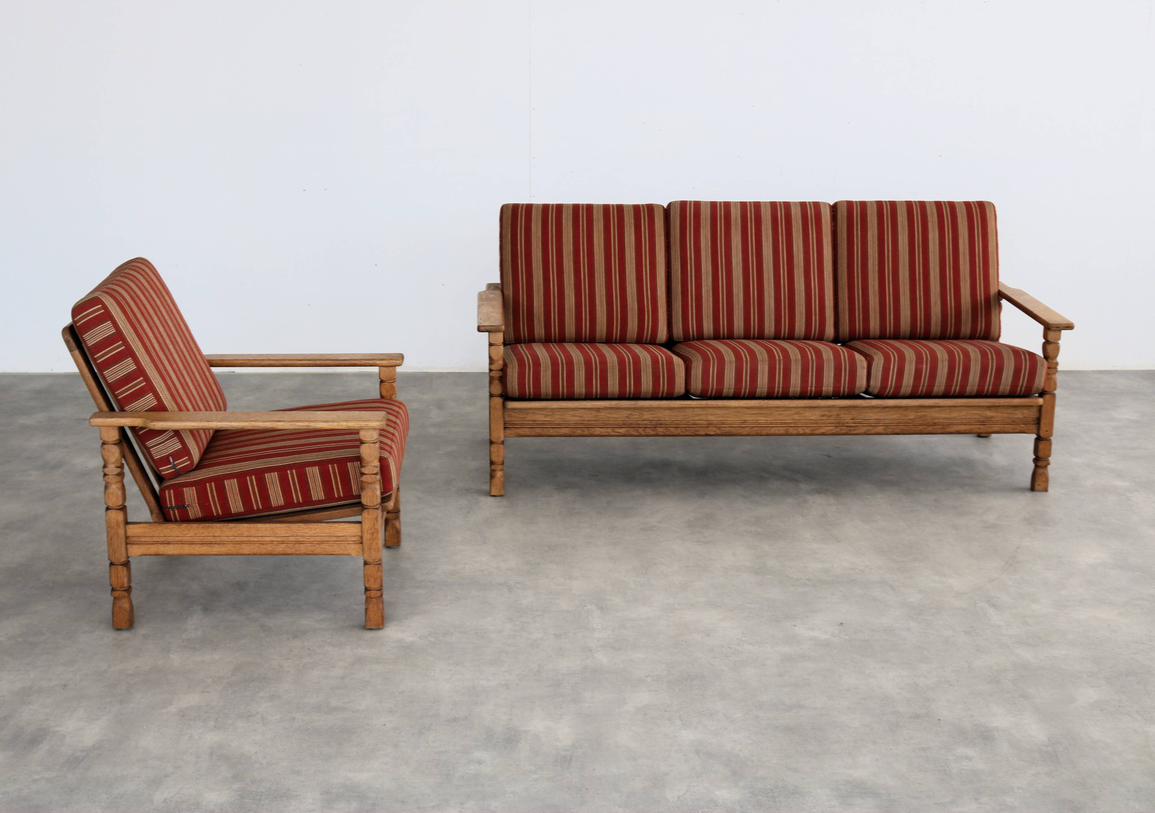 Brutalist sofa and chair set | vintage sofa | 1960s | oak.