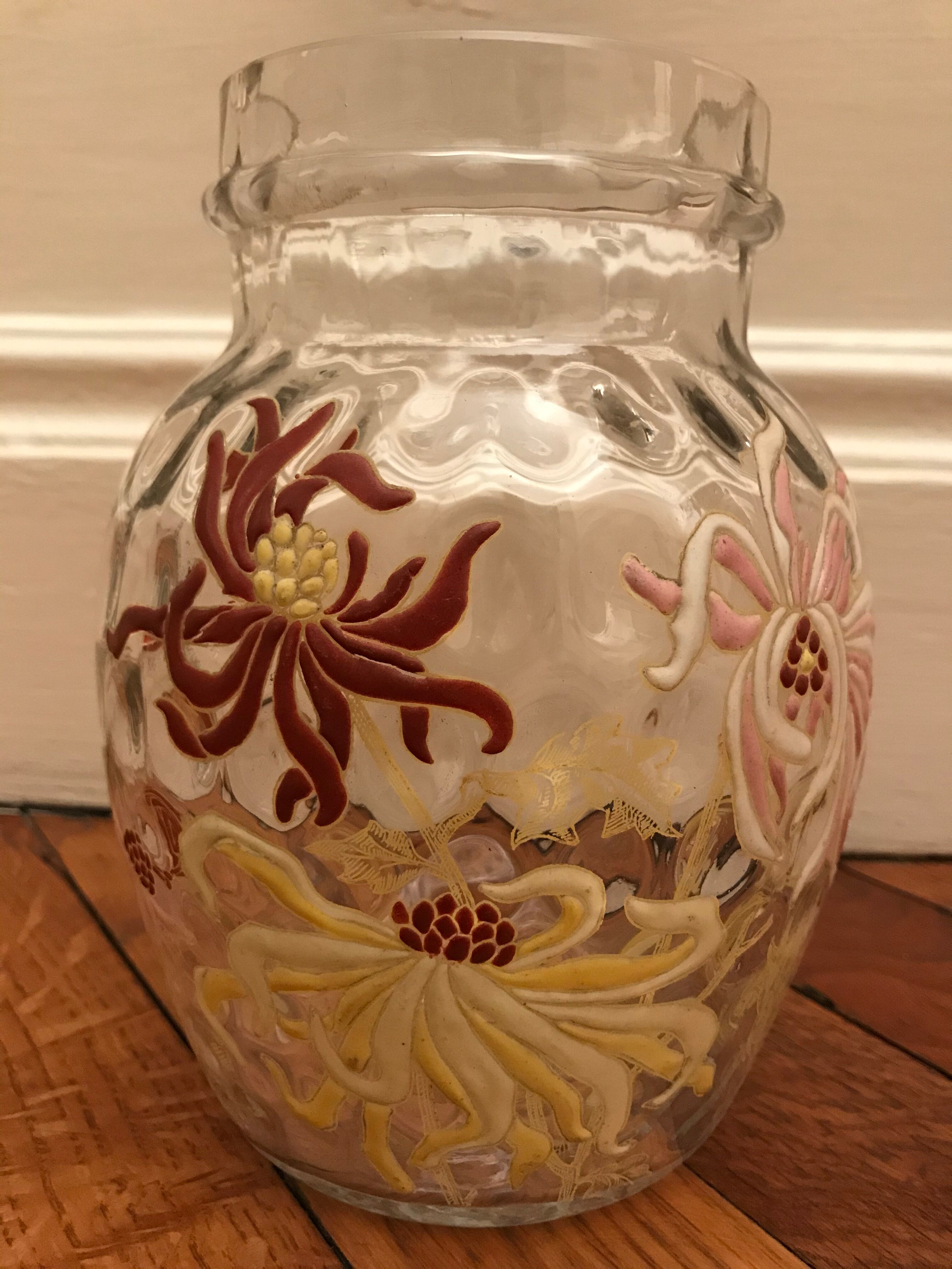 Art Nouveau Legras vase enamelled chrysanthemums