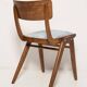 White and blue Boomerang chair in linen, dark wood, Poland, 1960s.