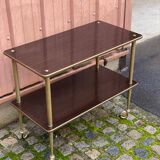 Desserte table roulante en palissandre marron avec pieds en cannelure dorés