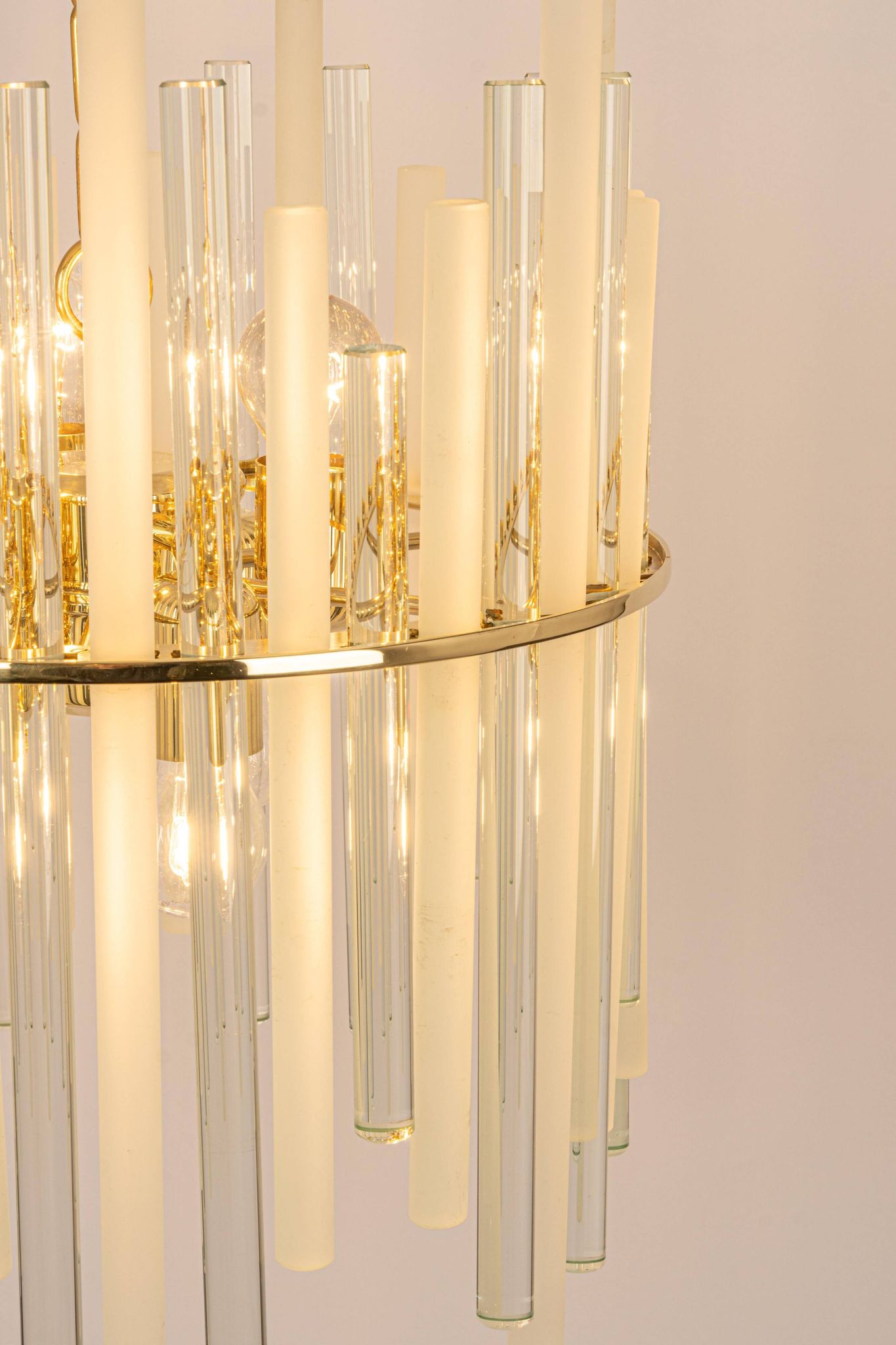 golden brass chandelier with crystal glass rods by C. Palme, Germany, 1970s.