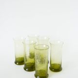 Set of 6 bubble glass long drink glasses from Biot, Green, 1960.