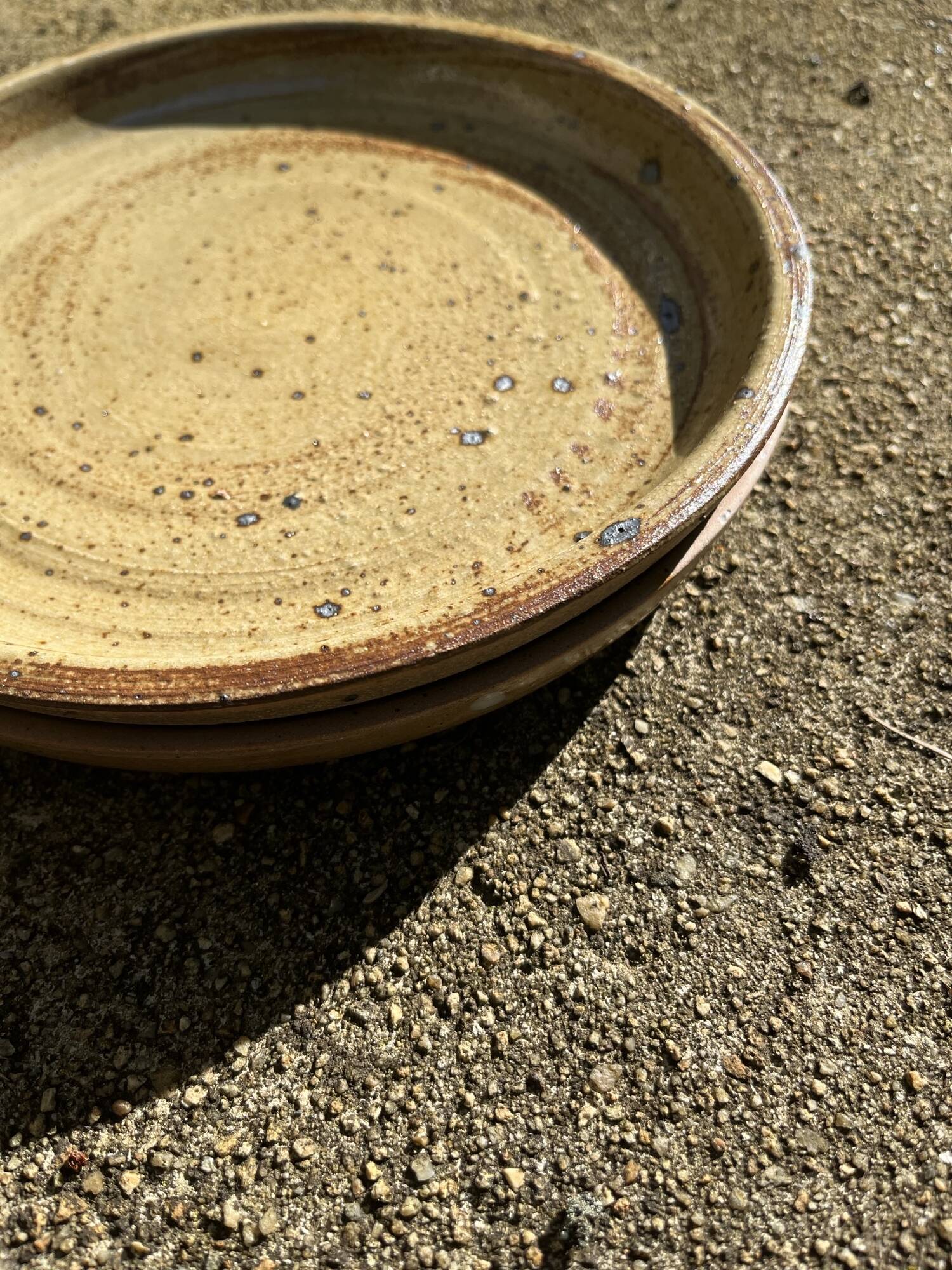 2 pyrite stoneware and Bernard Mallet style stoneware plates