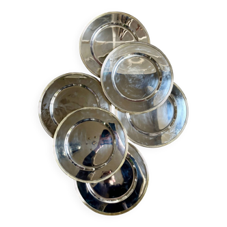 6 assiettes de présentation en métal chromé et doré