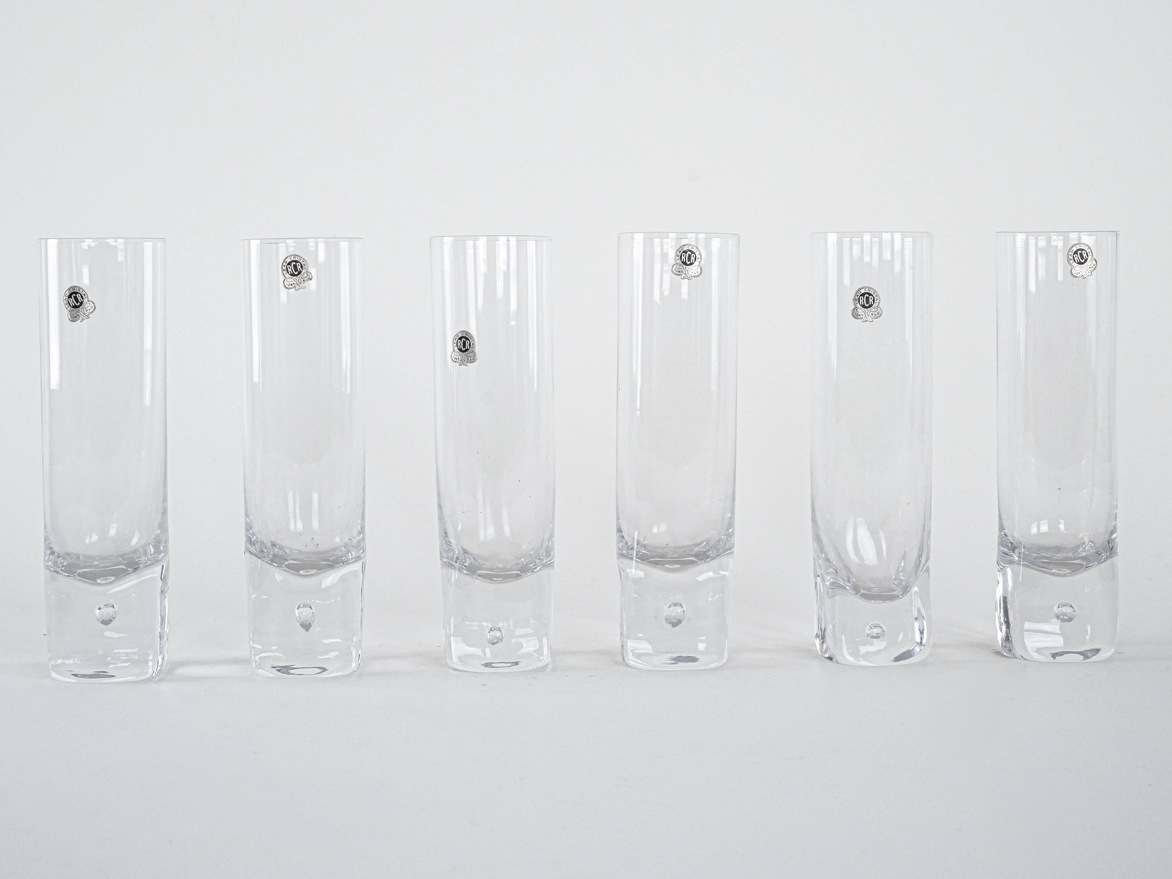 Set of crystal glasses, Italian design, 1970s,  RCR Cristalleria Italiana