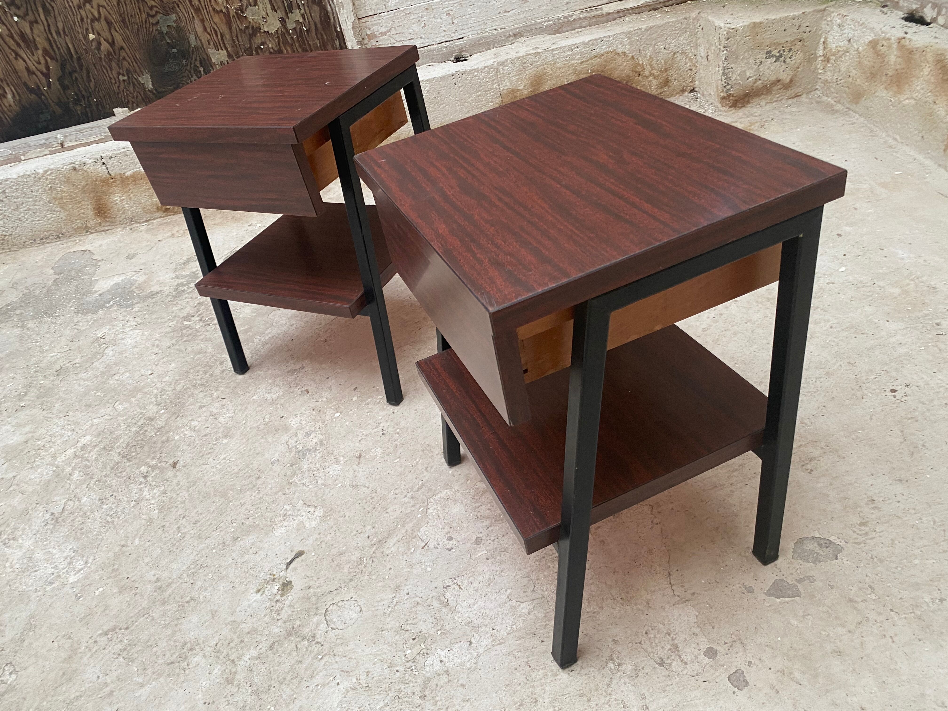 Pair bedside tables feet vintage compass