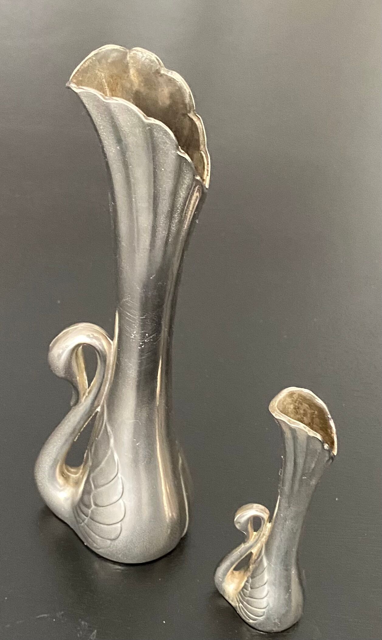 2 silver metal soliflores