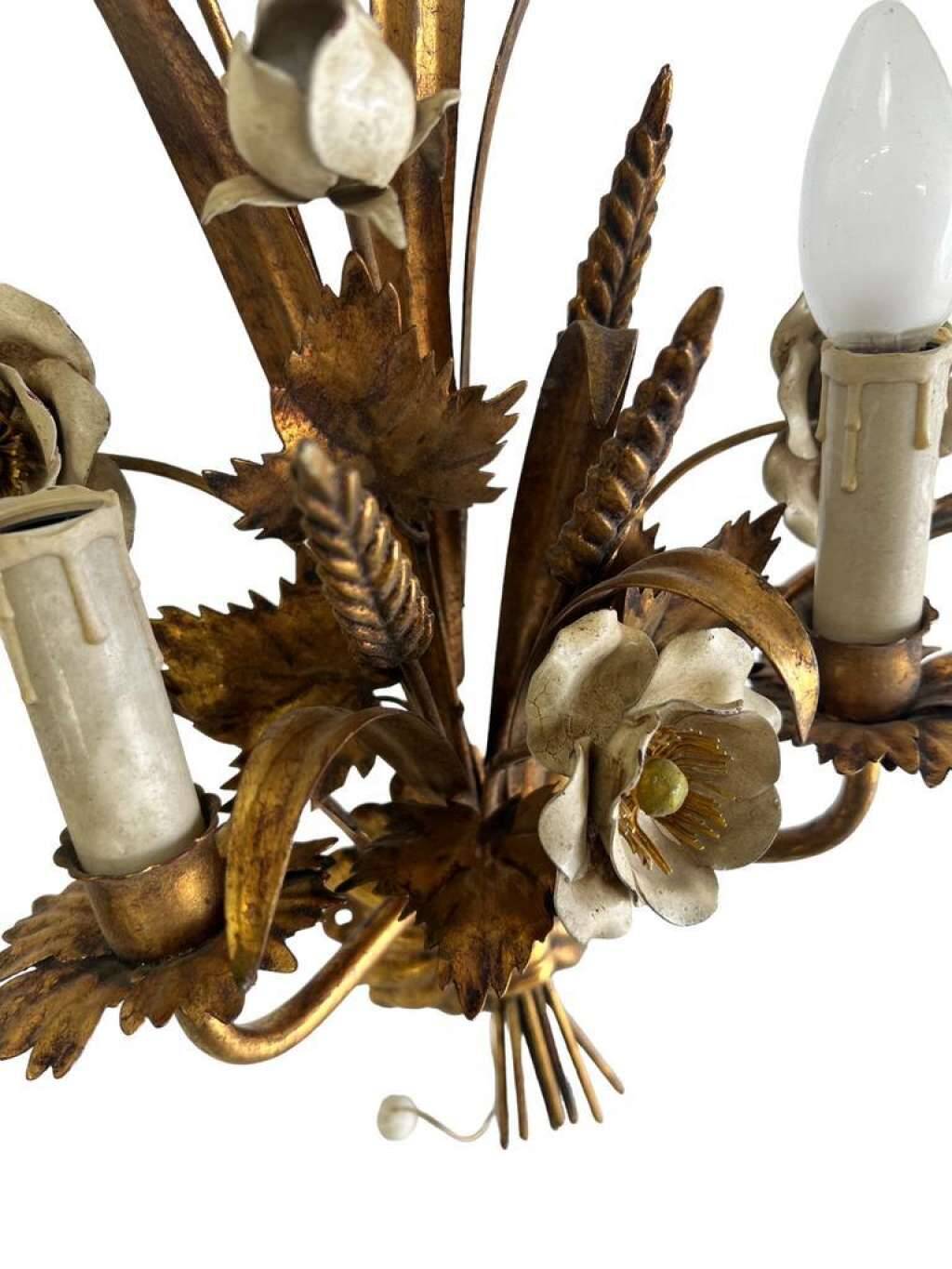 Vintage wheat 'golden' wall light with flowers: french style