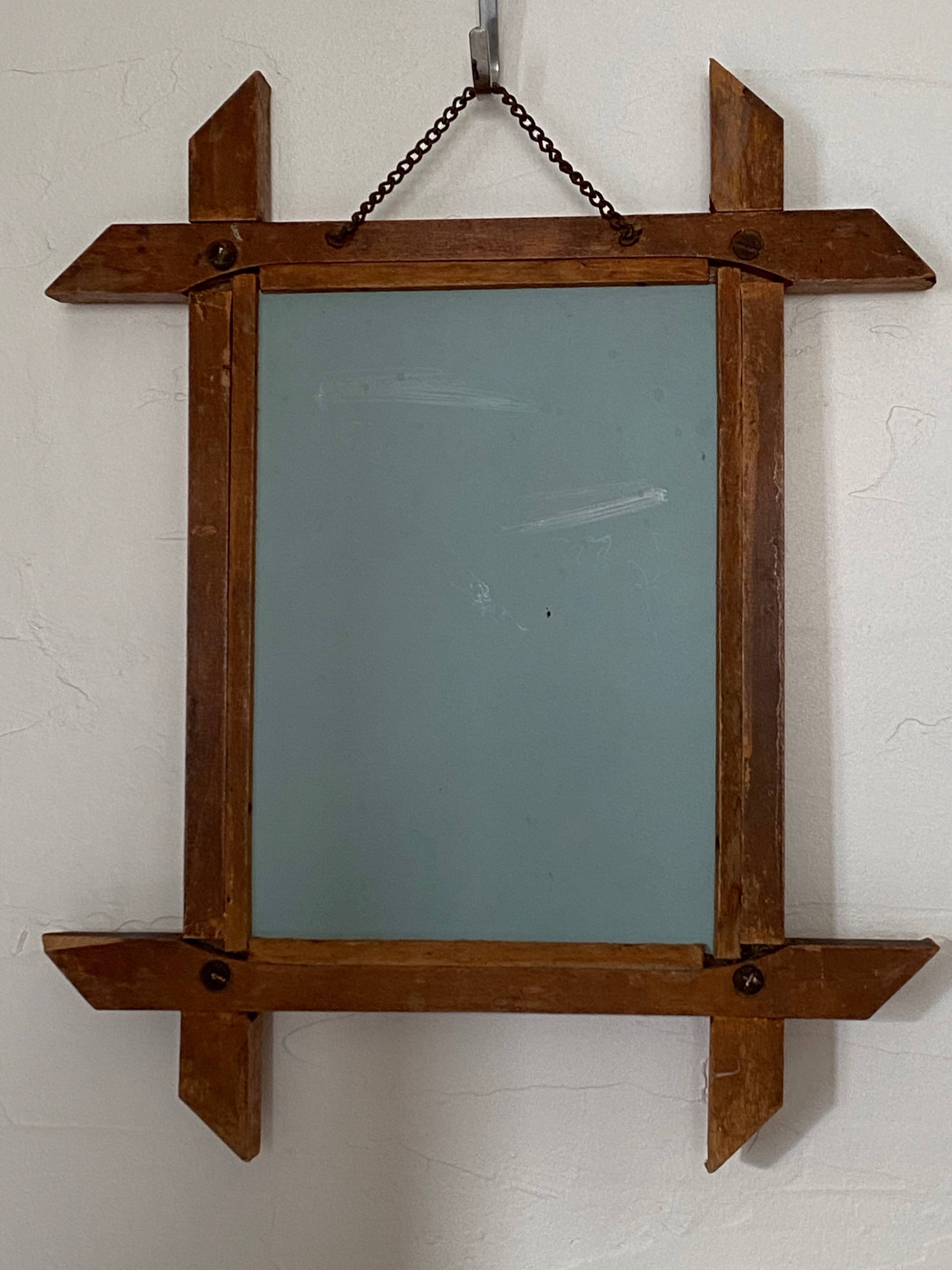 Blonde wooden barber mirror