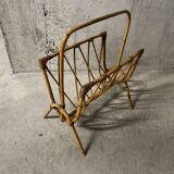 60s rattan magazine rack