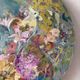 Huile sur toile ovale « Fleurs »