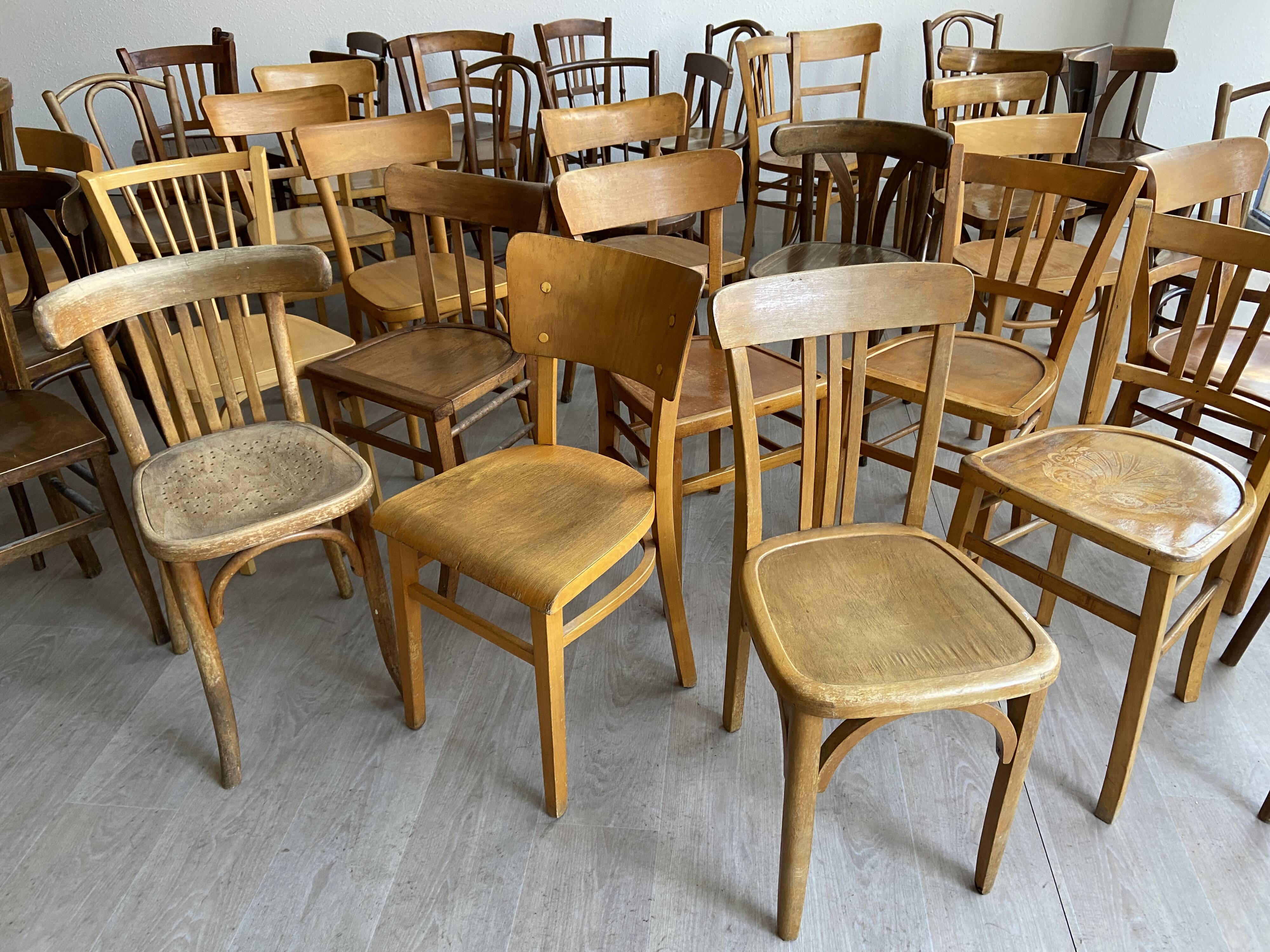 Set of 50 mismatched bistro chairs bentwood french Restaurant