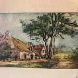 Colored etching in original Maison Bretonne frame