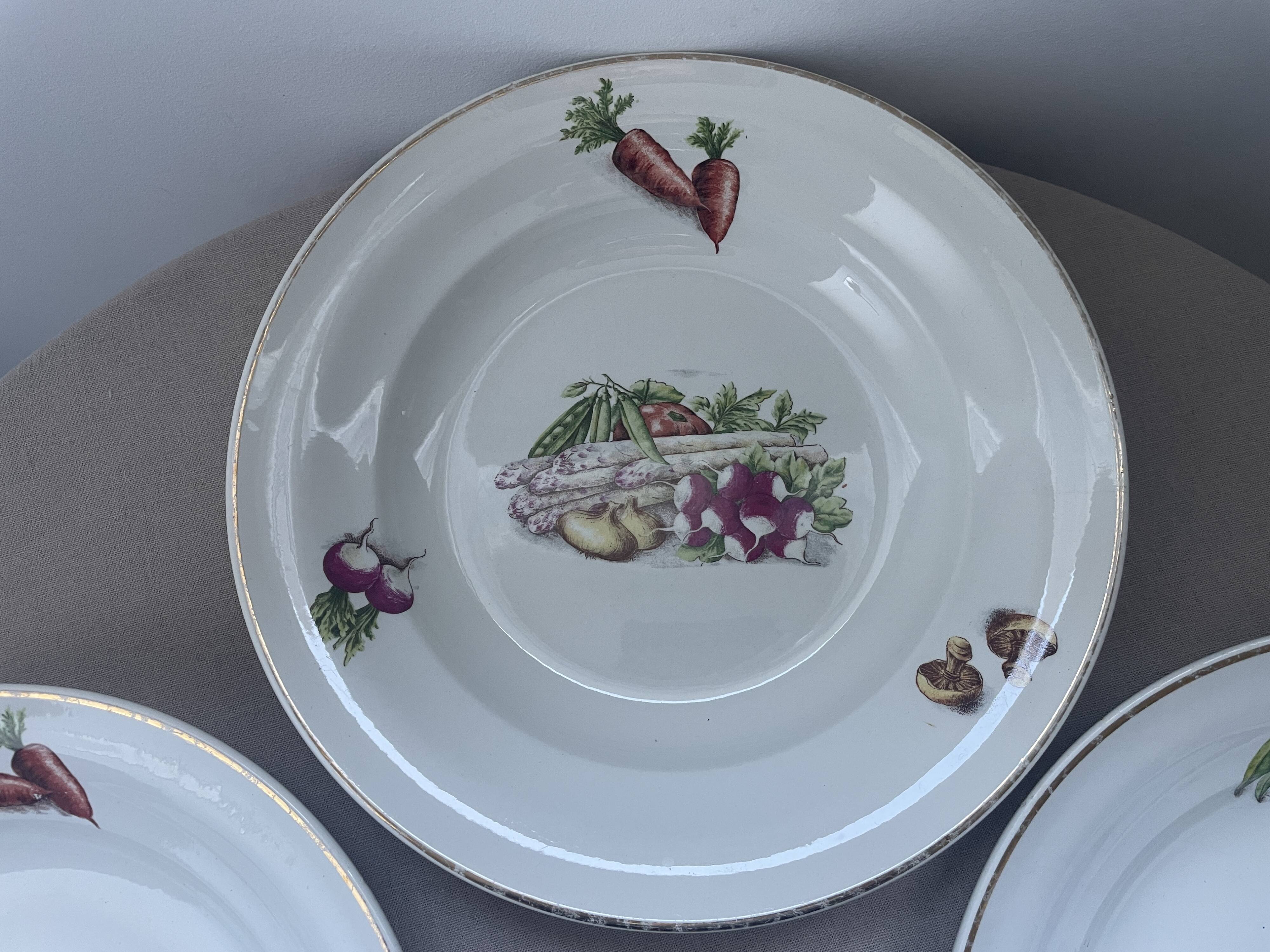 4 antique deep plates Céranord Saint-Amand vegetable garden design