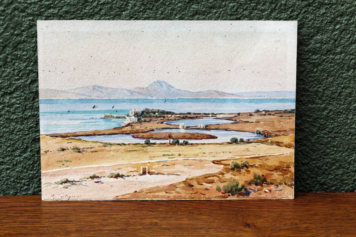 Watercolor by Michèle Cortegiani, landscape of Sicily