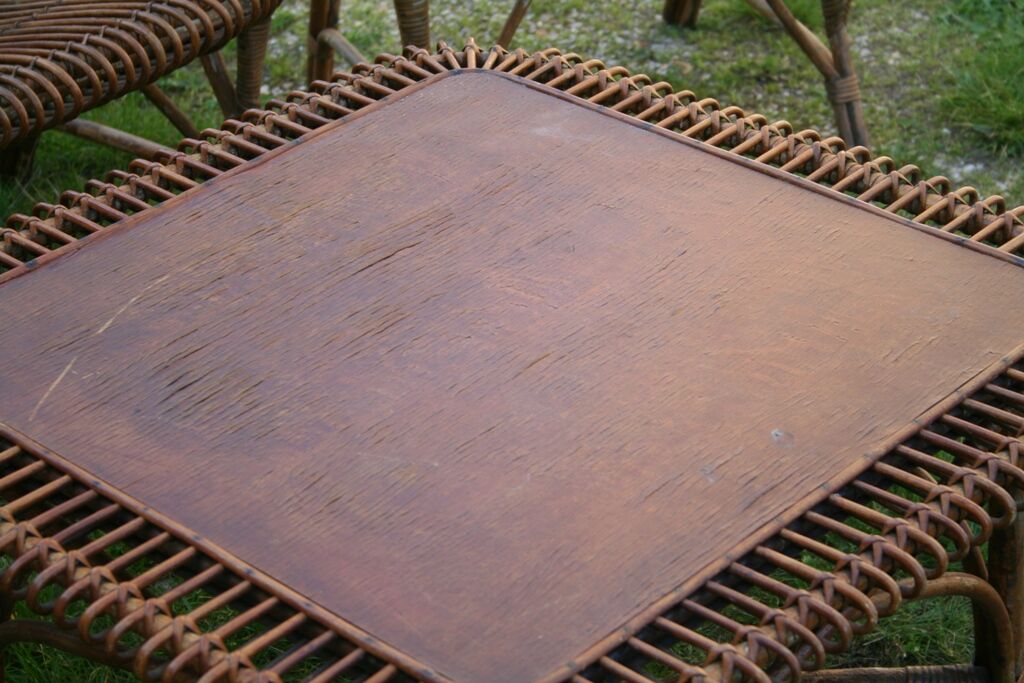Vintage rattan lounge set 4 armchairs and table