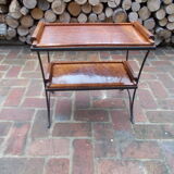Serving table in wrought iron and solid mahogany bramble