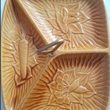 Vintage slurry ceramic dish for aperitif or vegetables three compartments