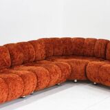 Canapé modulable vintage italien Giuseppe Munari en velours orange, Italie, années 1970
