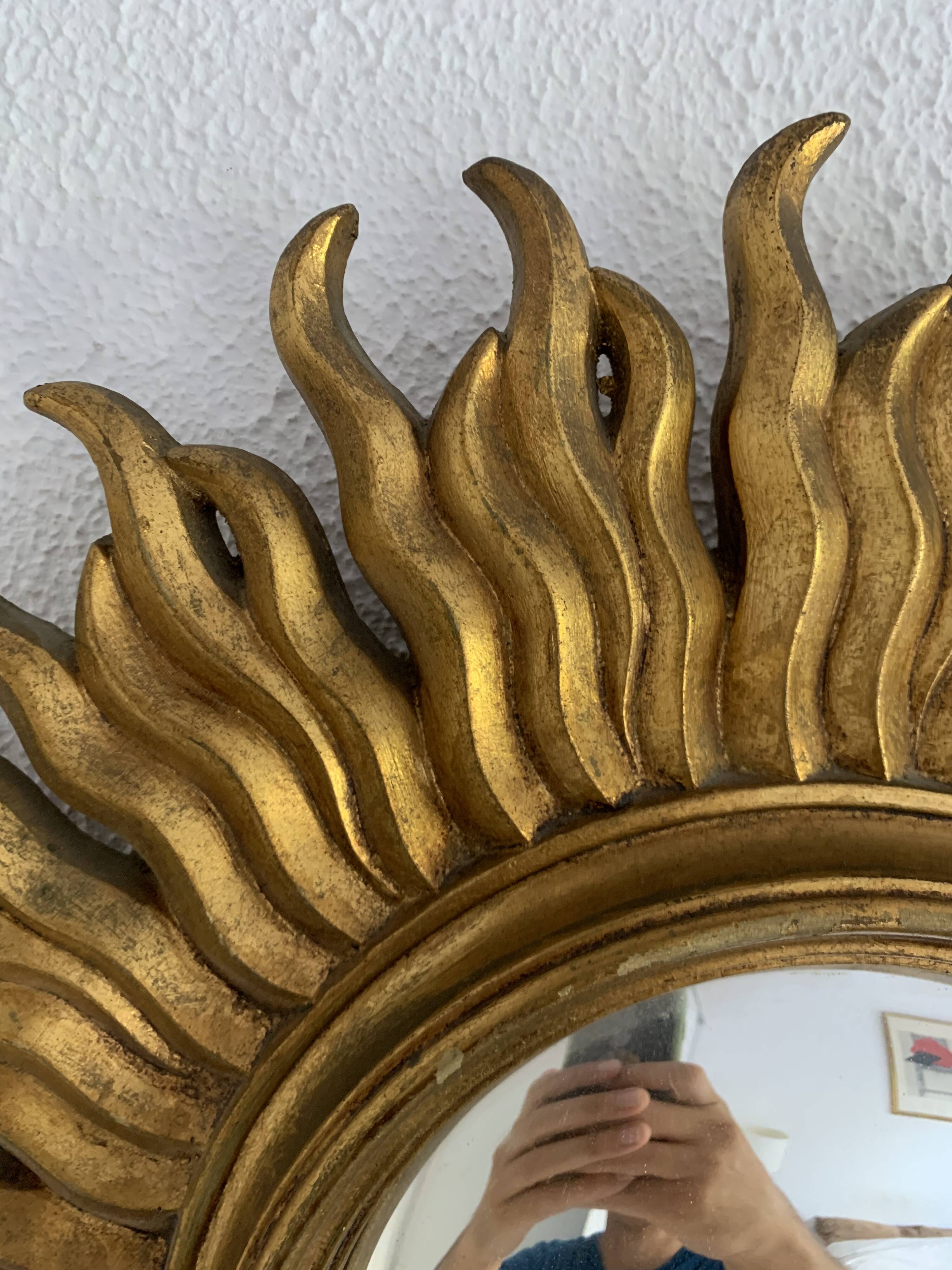 Vintage 1960 sun mirror witch's eye gold convex - 48 cm