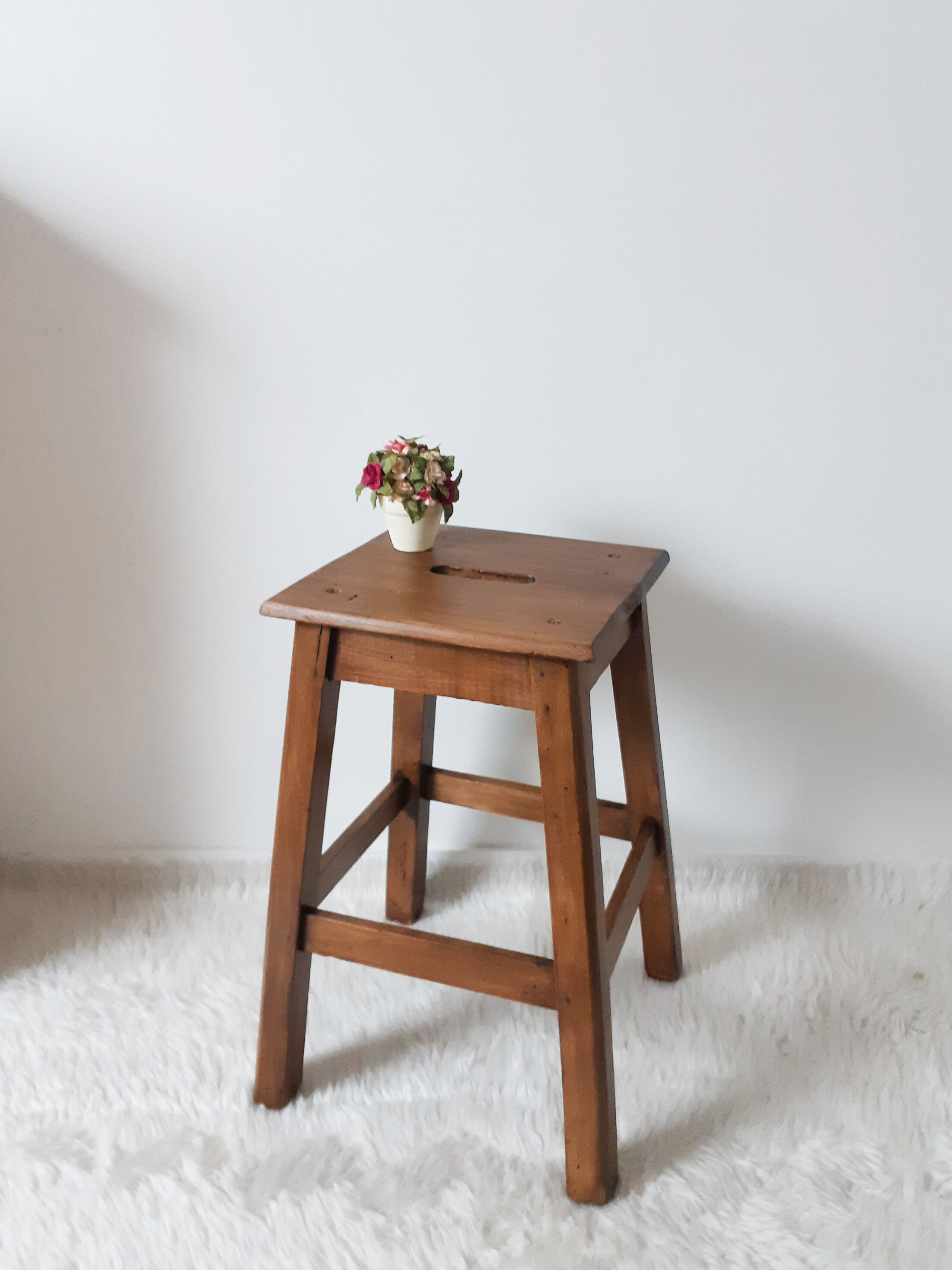Antique solid wood stool, antique French